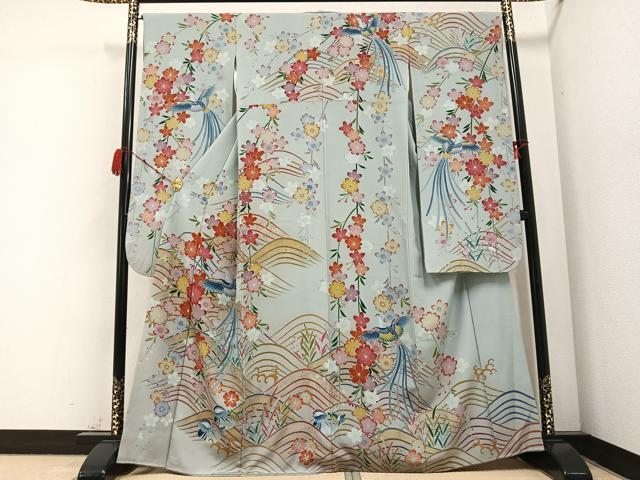 平和屋着物●豪華振袖　友禅　鳳凰鴛鴦花文　金彩　正絹　逸品　AABB5121ph