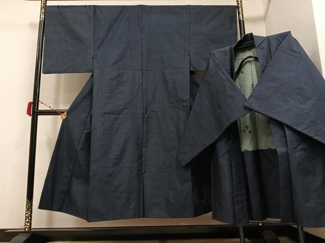 平和屋着物●男性　本場大島紬　アンサンブル　格子　正絹　逸品　AABB5138ph