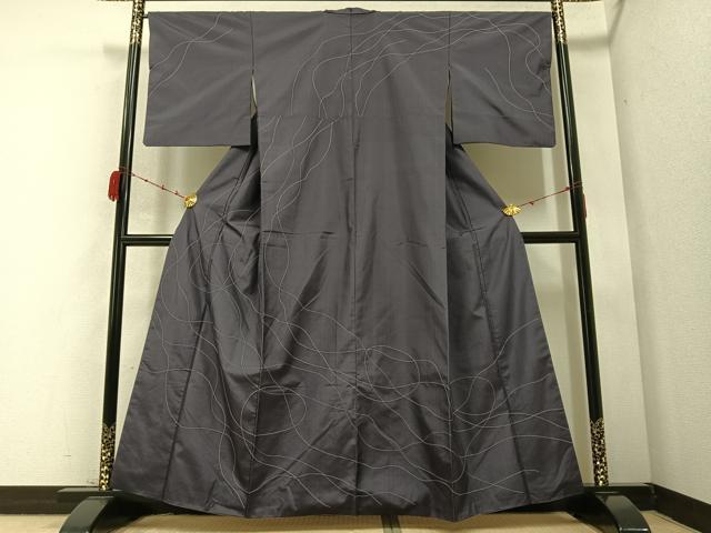 平和屋着物●本場大島紬　訪問着　刺繍　刺し子　流水　正絹　逸品　AABB5146ph