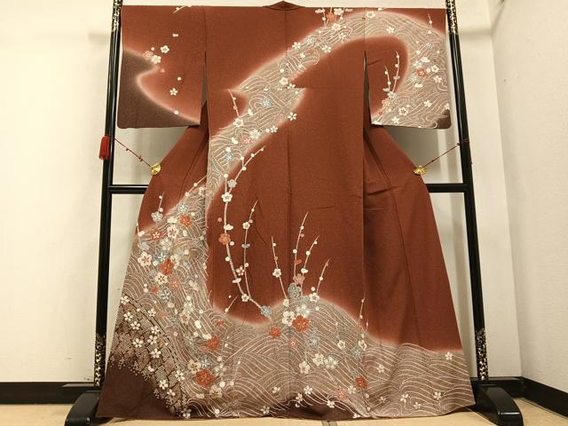 平和屋着物●訪問着　絞り　梅　暈し染め　金彩　正絹　逸品　AABB6271ph