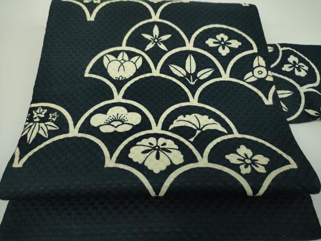 平和屋着物●八寸名古屋帯　花青海波　正絹　逸品　DAAX4795ps