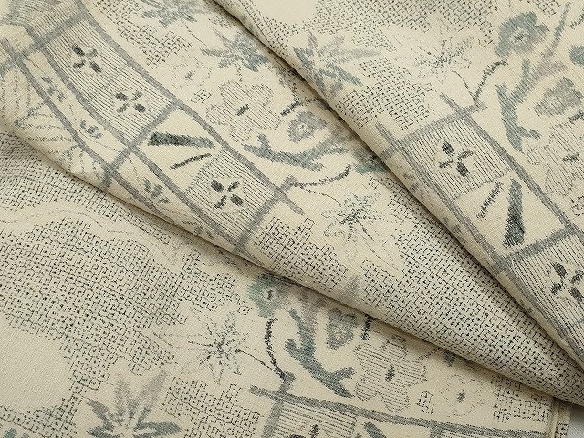 平和屋着物●本場結城紬　重要無形文化財　100亀甲　屏風草花文　正絹　逸品　CAAY3034vf