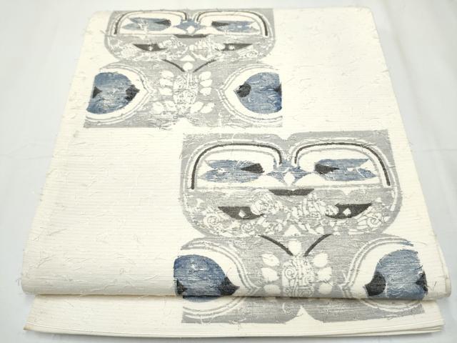 平和屋着物●六通柄袋帯　作家物　髭紬　型染め　舞蝶文　正絹　逸品　CAAY2778hy