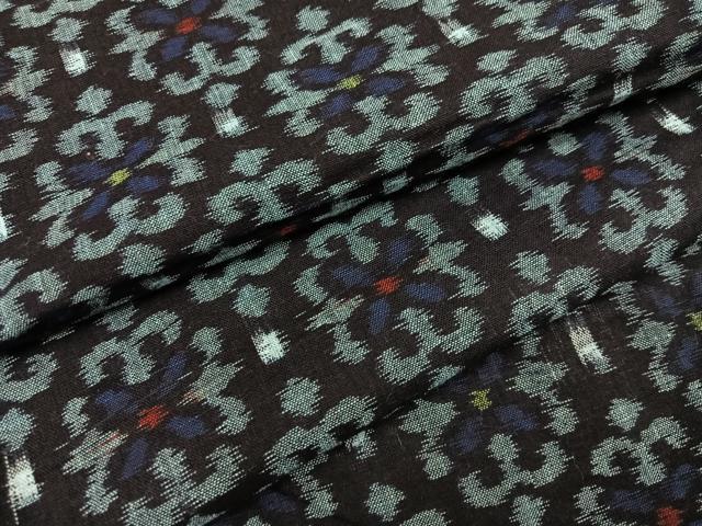 平和屋着物●久留米絣　単衣　花尽くし　綿　逸品　AABB8182ph