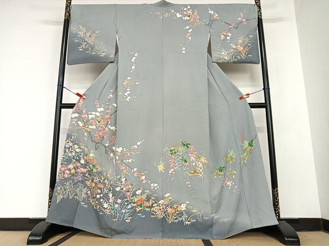 平和屋着物●京加賀友禅　百貫達雄　訪問着　花鳥文　暈し染め　正絹　逸品　AABB6354zg