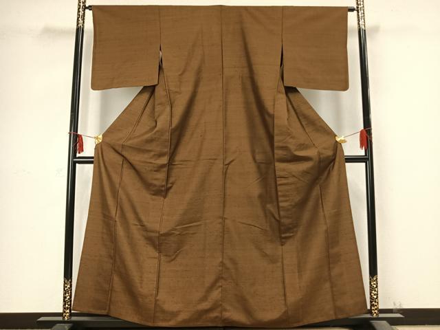 平和屋着物▽上質な紬　単衣　色無地　路考茶色　正絹　逸品　AABB2288fy_1
