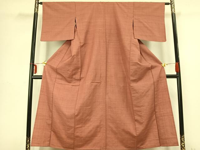 平和屋着物▽上質な紬 単衣 色無地 珊瑚朱色 正絹 逸品 AABB2318fy