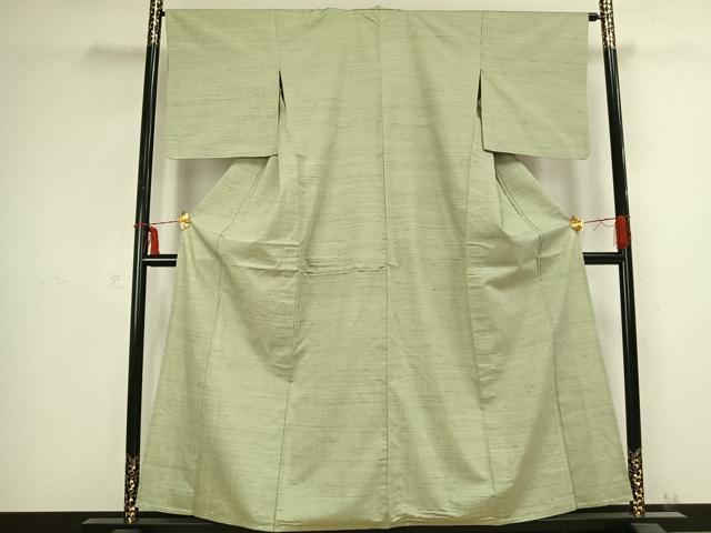 平和屋着物▽紅花紬　米沢　単衣　霞文　反端付き　正絹　逸品　AABB2395fy_1