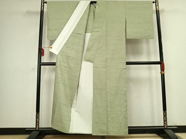 平和屋着物▽紅花紬　米沢　単衣　霞文　反端付き　正絹　逸品　AABB2395fy_2