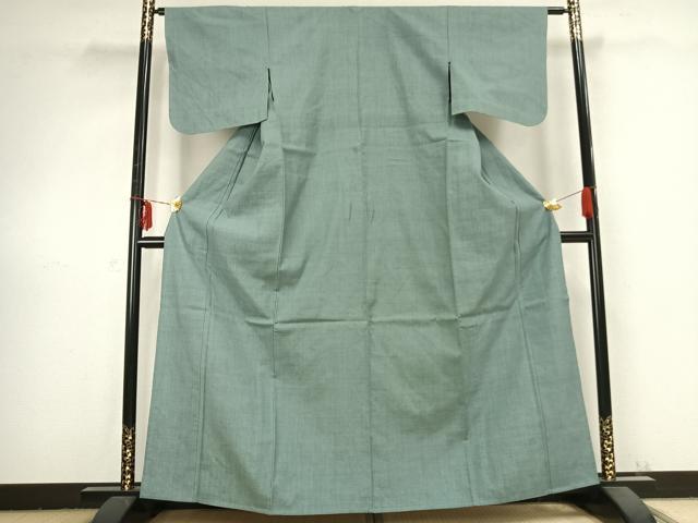 平和屋着物▽本場結城紬　重要無形文化財　単衣　色無地　薄青色　正絹　逸品　AABB2405fy 平和屋着物▽本場結城紬 重要無形文化財 単衣 色無地 薄青色