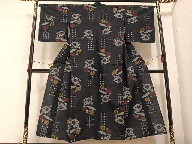 平和屋着物●久留米絣　単衣　草花文　綿　逸品　AABB8223ph 平和屋着物○久留米絣 単衣 草花文 綿 逸品 AABB8223ph