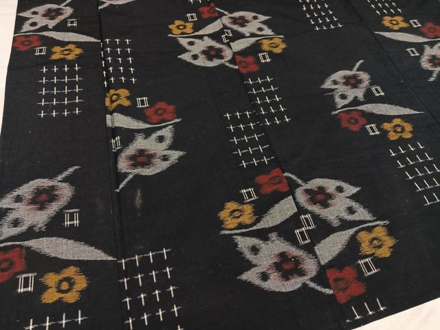 平和屋着物○久留米絣 単衣 草花文 綿 逸品 AABB8223ph