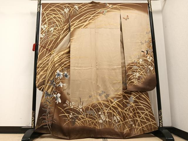 平和屋着物●森英恵・HANAE MORI　振袖　花蝶文　暈し染め　金彩　正絹　逸品　AABB8206ph
