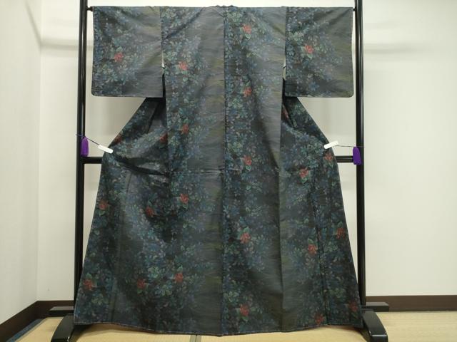 平和屋着物●本場大島紬　9マルキ　草花文　正絹　逸品　未使用　CAAY6774gh 平和屋着物○本場大島紬 9マルキ 草花文 正絹 逸品 未使用 CAAY6774gh