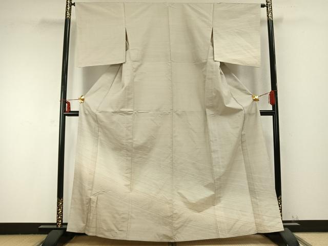 平和屋着物▽訪問着　単衣　紬地　斜縞　正絹　逸品　AABC0249fy