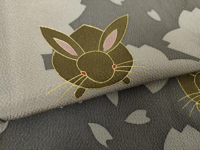 平和屋着物○訪問着 舞桜シルエット 兎 鬼しぼ縮緬 金彩 正絹 逸品