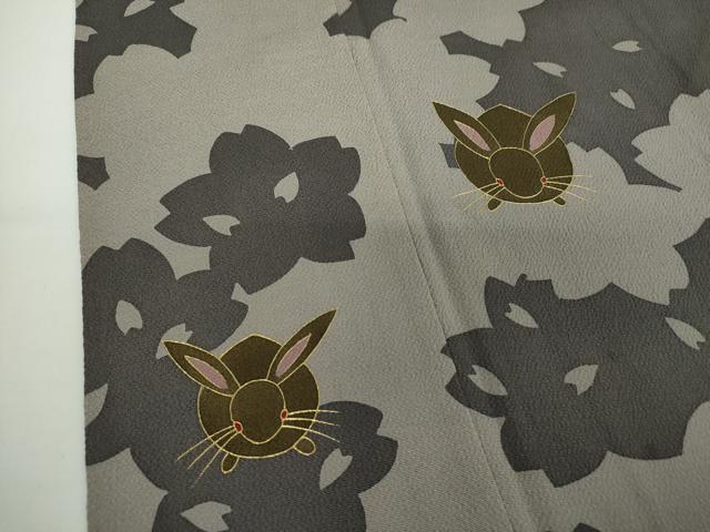 平和屋着物○訪問着 舞桜シルエット 兎 鬼しぼ縮緬 金彩 正絹 逸品