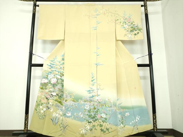 平和屋着物●訪問着　作家物　水辺風景花文　暈し染め　正絹　逸品　DAAY1111ps