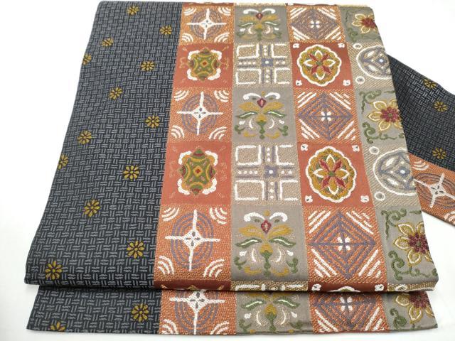 平和屋着物●九寸名古屋帯　唐織　市松吉祥文　遠州七宝　正絹　逸品　CAAY9799hy