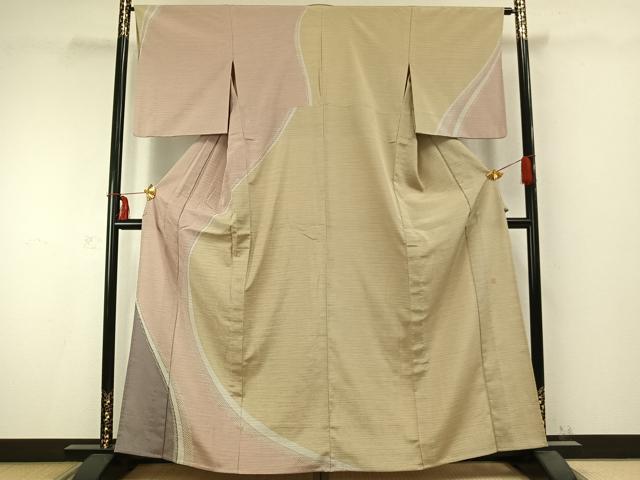 平和屋着物▽本塩沢　やまだ織　訪問着　染色作家　桐村博　単衣　絞り　流水文　正絹　逸品　AABC0381fy