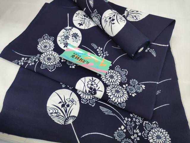 平和屋着物＊夏物　浴衣　反物　着尺　菊　団扇花文　綿　逸品　未使用　DAAW7883zzz