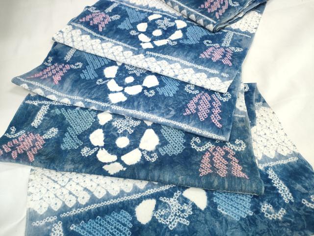 平和屋着物＊夏物　浴衣　有松鳴海絞り　反物　着尺　横段花文　綿　逸品　未使用　DAAW7884zzz