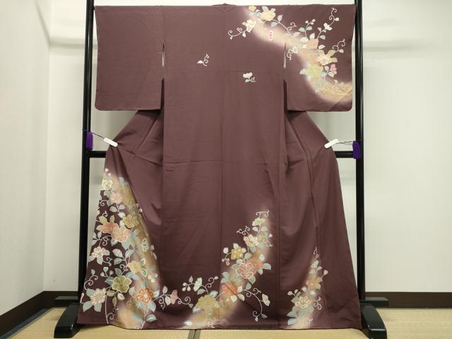 平和屋着物●訪問着　駒刺繍　椿　暈し染め　金彩　ロング丈　正絹　逸品　未使用　CAAY8041gh