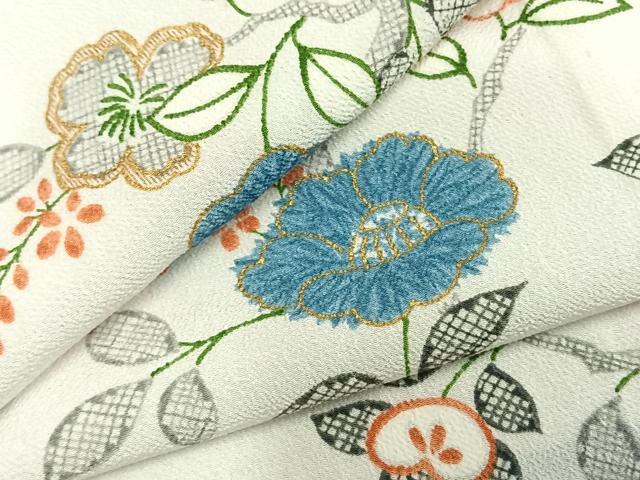 平和屋着物▽小紋　単衣　枝花文　金彩　洗える着物　AABC0398fy