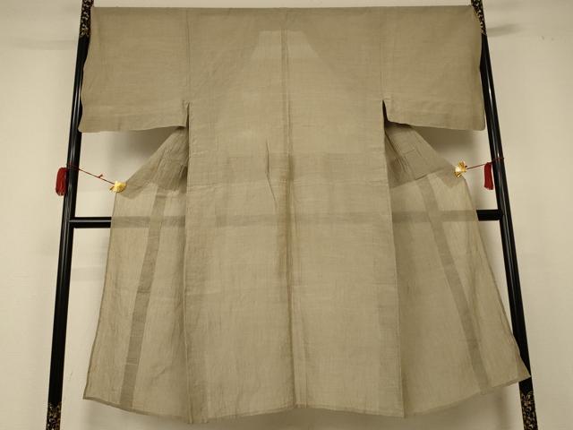 平和屋着物＊夏物　男性　小千谷ちぢみ　色無地　枯色　麻　逸品　AABC1802jd