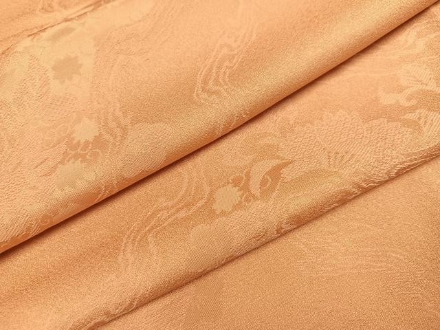 平和屋着物●上質な色無地　更紗地紋　洒落柿色　正絹　逸品　AABC2543ph