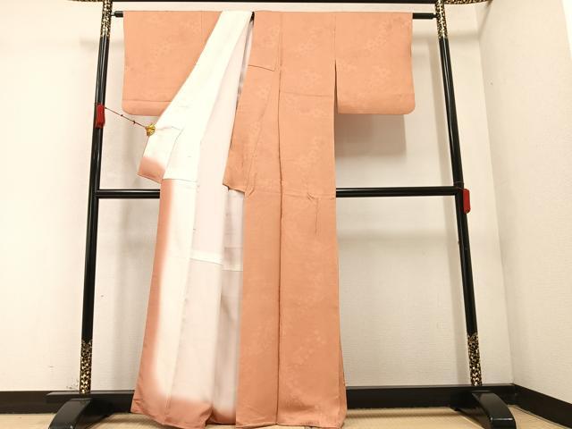 平和屋着物○上質な色無地 更紗地紋 洒落柿色 正絹 逸品 AABC2543ph