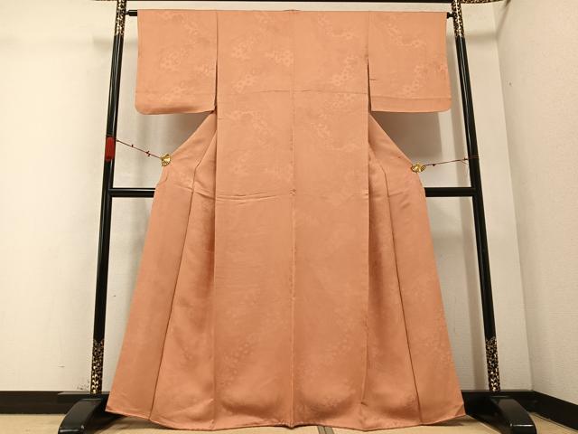 平和屋着物○上質な色無地 更紗地紋 洒落柿色 正絹 逸品 AABC2543ph