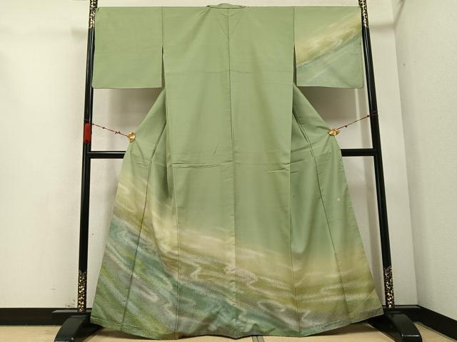 平和屋着物●石川県指定無形文化財　牛首紬　白山工房　手織り　訪問着　霞文　正絹　逸品　AABC2566ph