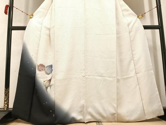 平和屋着物●訪問着　お召地　手描き　エンゼルフィッシュ　暈し染め　正絹　逸品　AABC2586ph 平和屋着物○訪問着 お召地 手描き エンゼルフィッシュ 暈し染め 正絹 逸品