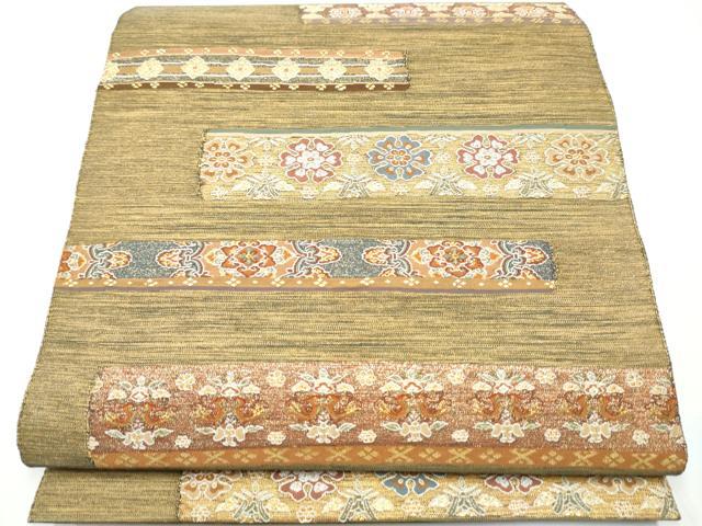 平和屋着物●西陣河村織物謹製・手織り　六通柄袋帯　摺箔　御物横段紋　正絹　逸品　CAAY9862hy