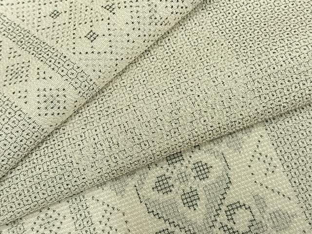 平和屋着物▽本塩沢　単衣　150亀甲　色紙花文　正絹　逸品　AABC0449fy