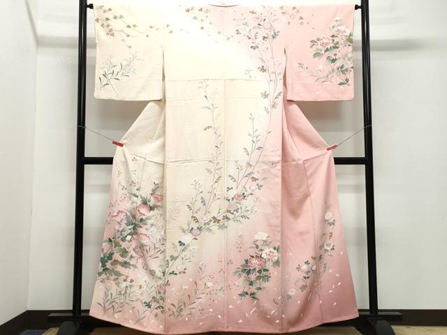 平和屋着物●訪問着　友禅　作家物　枝花文　暈し染め　正絹　逸品　CAAZ0996vf