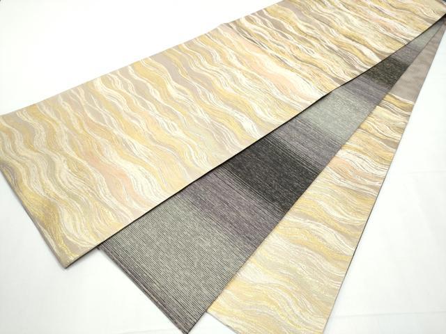 平和屋着物●両面　六通柄袋帯　本泥染　よろけ縞　金糸　正絹　逸品　CAAZ4040hy