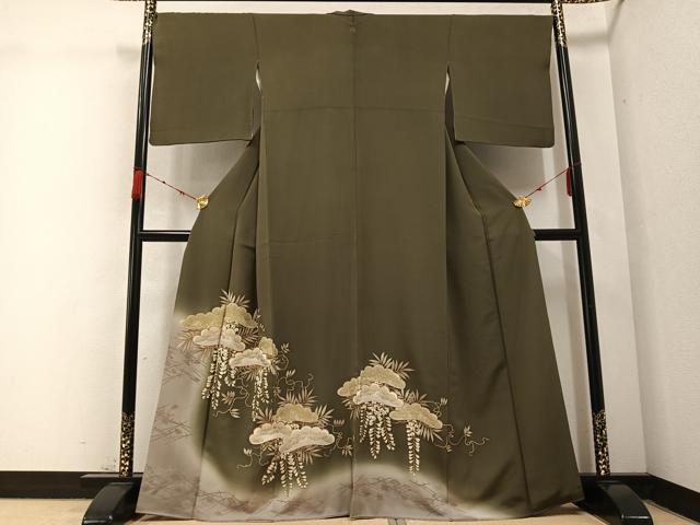 平和屋着物●豪華色留袖　駒刺繍　松　藤花房　暈し染め　金彩　正絹　逸品　AABC3393ph