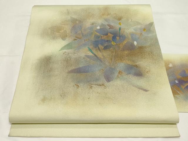 平和屋着物●九寸名古屋帯　草花文　金彩　正絹　逸品　未使用　CAAZ0375dy