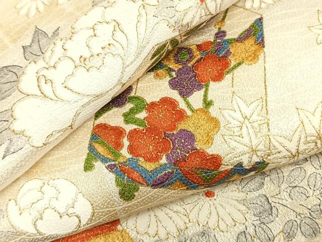 平和屋着物▽上質な小紋　単衣　貝桶花文　金彩　正絹　逸品　AABC0530fy