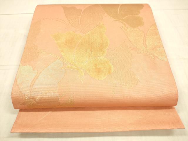 平和屋着物＊夏物　太鼓柄袋帯　舞蝶草葉文　金糸　正絹　逸品　DAAX8880cm