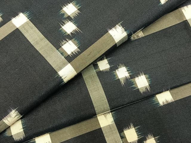 平和屋着物▽上質な紬　単衣　幾何学文様　正絹　逸品　AABC3727fy