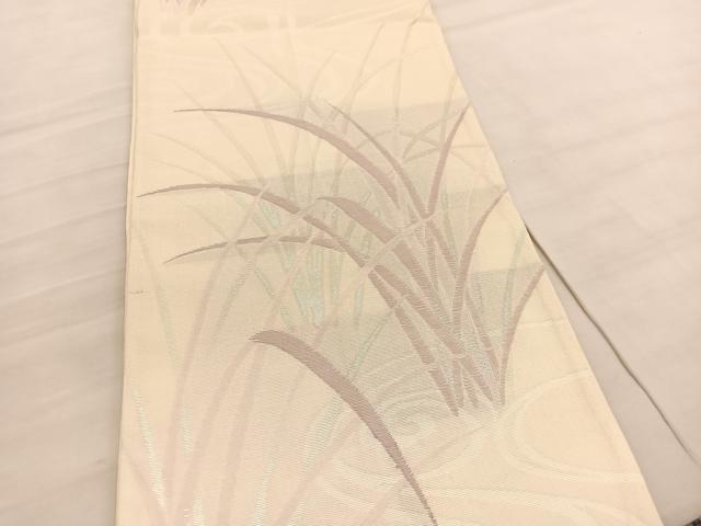 平和屋着物＊夏物　六通柄袋帯　流水草葉文　銀糸　正絹　逸品　BAAV5381hv_1