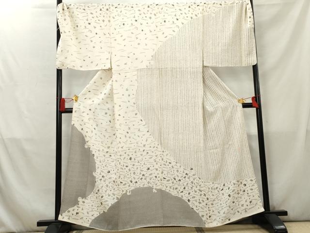 平和屋着物●男性　訪問着　作家物　雪輪吹き寄せ文　キングサイズ　正絹　逸品　AABC5724cs