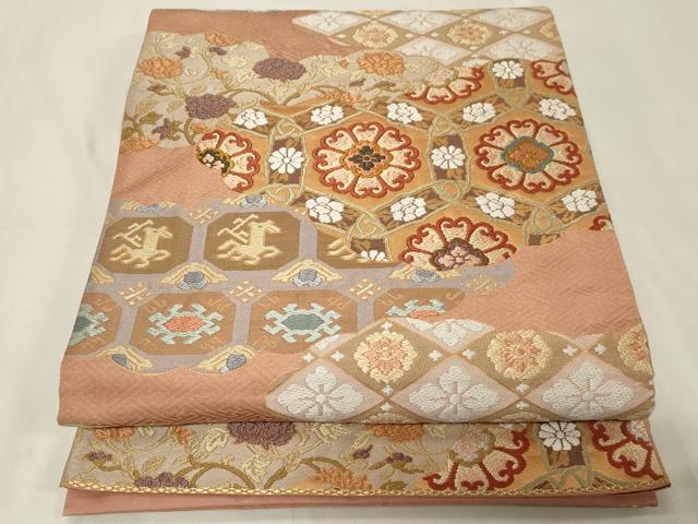 平和屋着物●六通柄袋帯　唐織　唐錦　雲取正倉院文　金糸　正絹　逸品　CAAZ6429dy