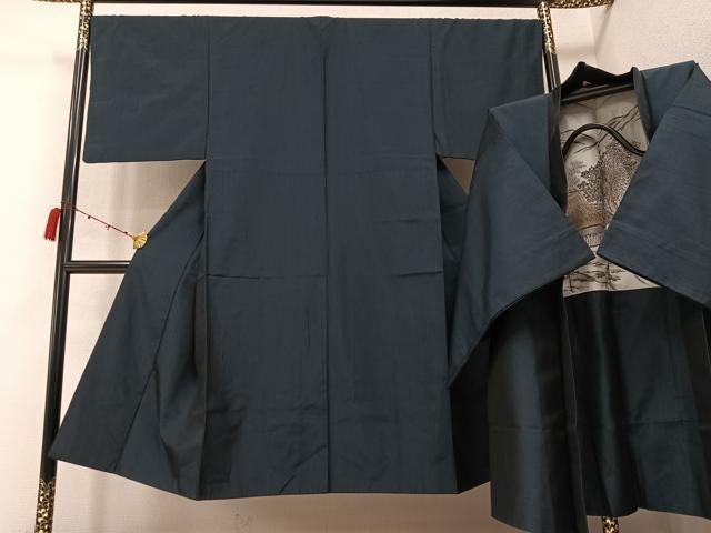 平和屋着物●男性　紬　アンサンブル　色無地　百入茶色　正絹　逸品　AABC3703ph