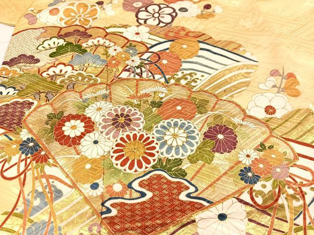 平和屋着物○豪華振袖・長襦袢(無双仕立て)セット 駒刺繍 檜扇花文