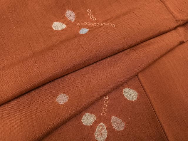 平和屋着物●上質な小紋　紬地　絞り　舞花文　正絹　逸品　AABC4477ph