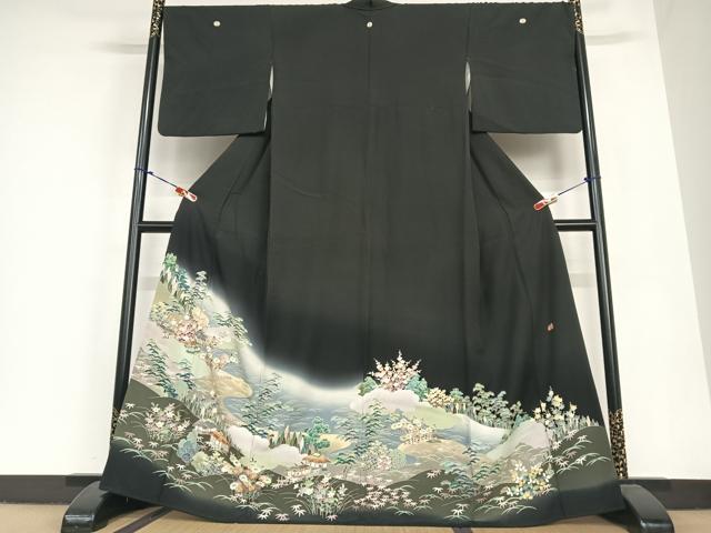 平和屋着物●豪華黒留袖　友禅　作家物　華峰　松竹梅風景文　暈し染め　正絹　逸品　AABC0174zg